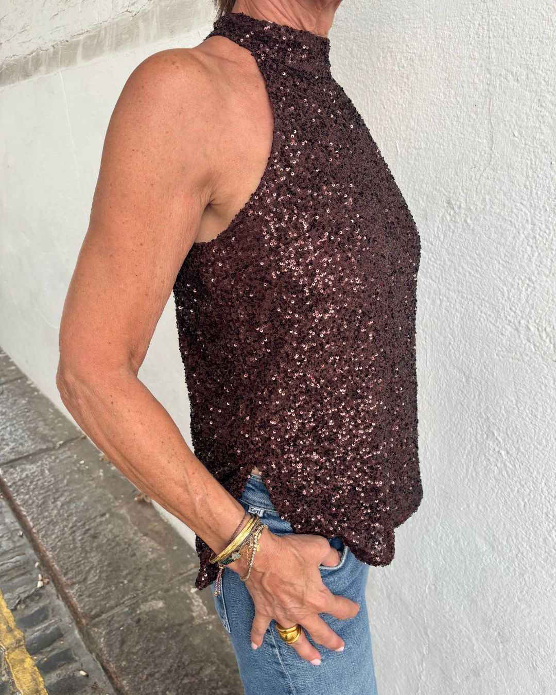 Primrose Park Frida Top - Brown Sequins
