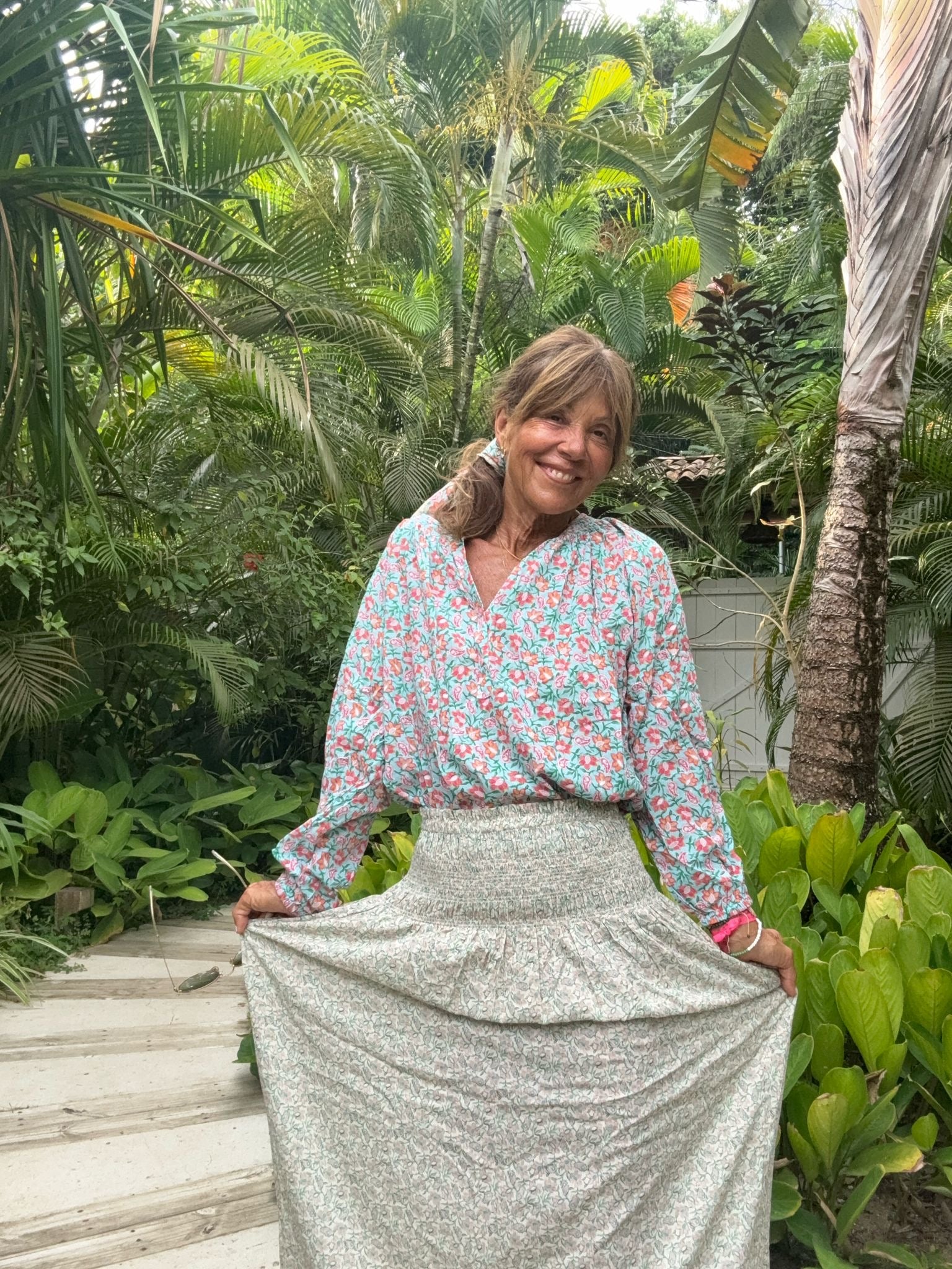 Primrose Park Jess Blouse in Block Print Pale Blue