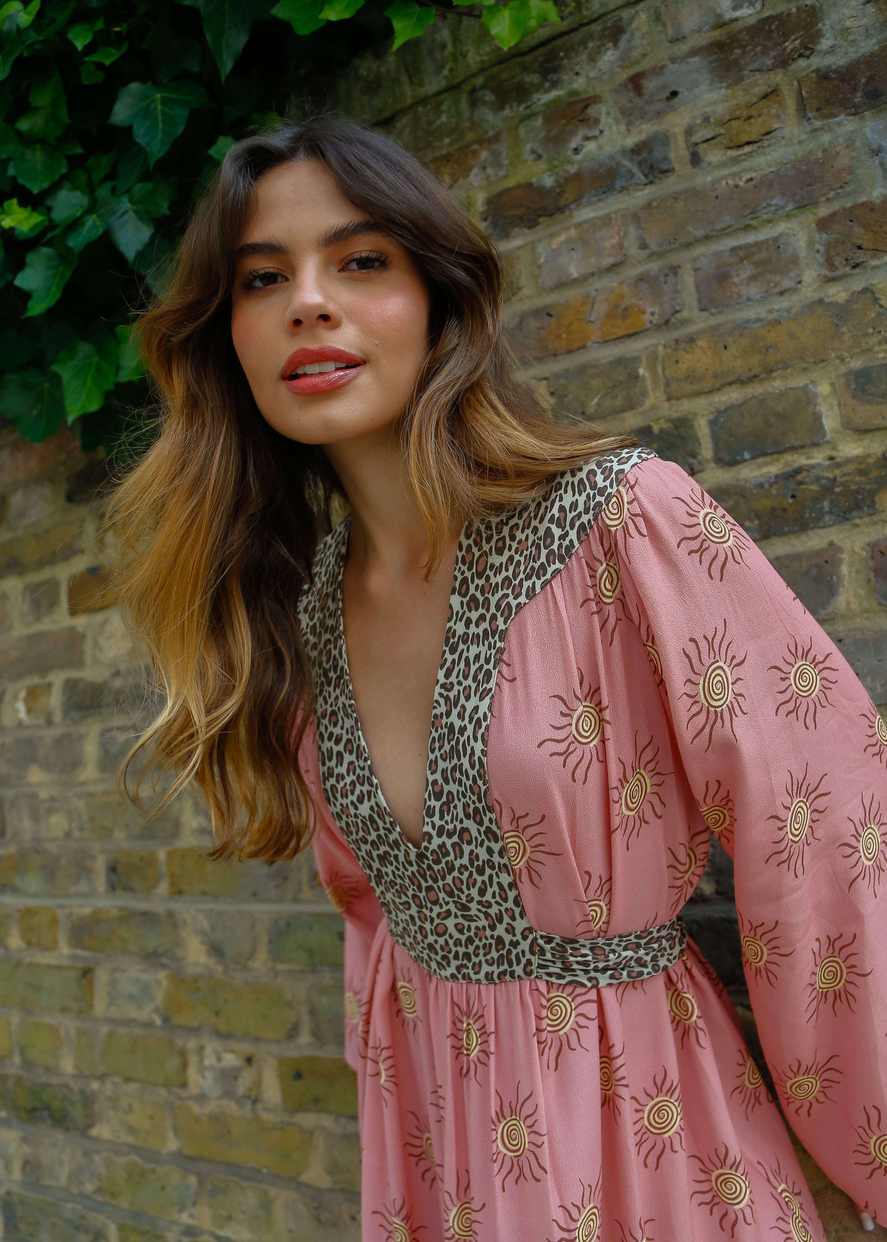 Primrose Park Lulu Dress in Wavy Sun Shell Pink Leopard Brown