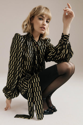 Queens of Archive Foxy Top in Black, Gold