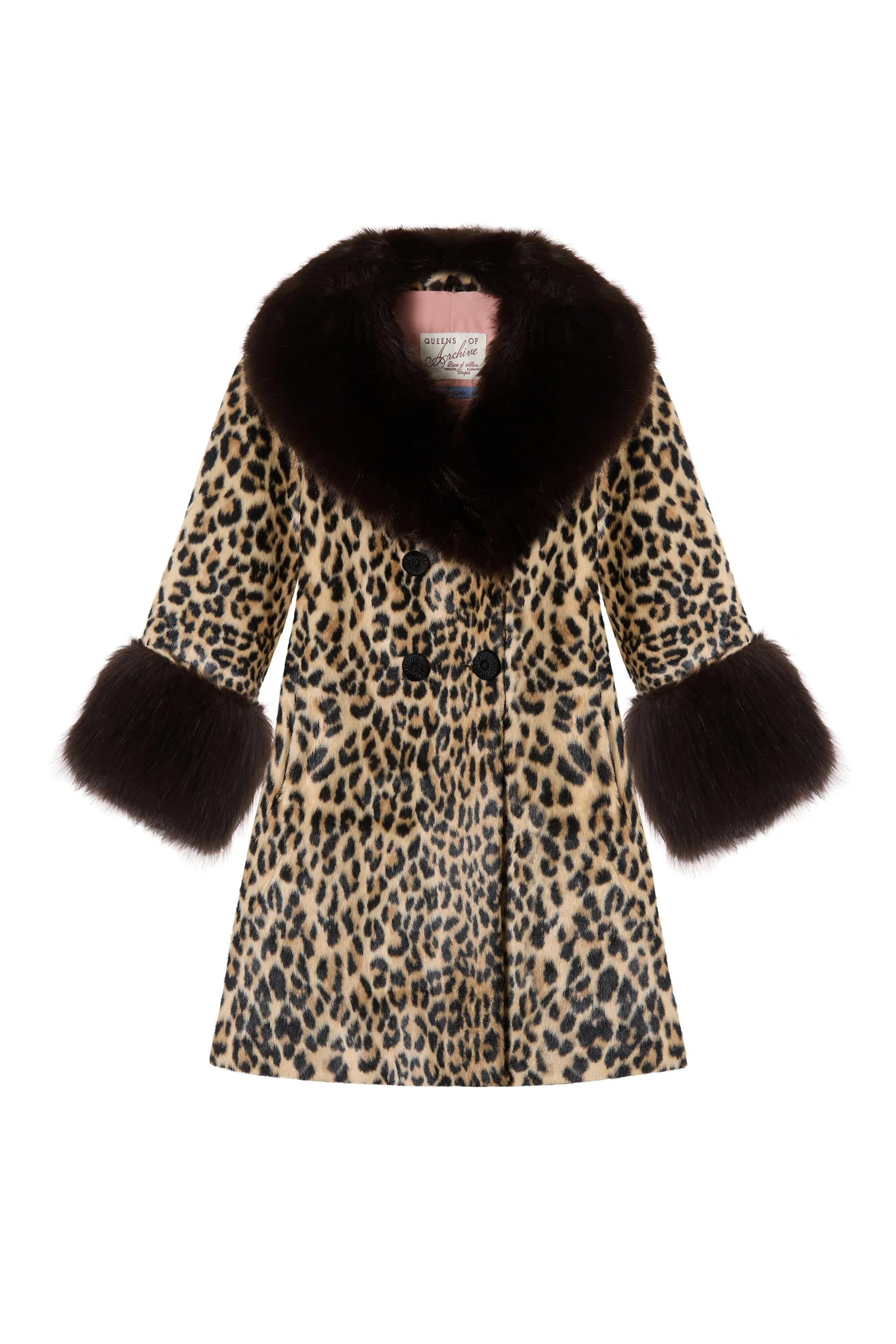 Queens of Archive Francoise Coat with Detachable Collar - Animal Print