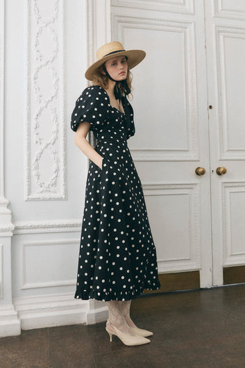 Queens of Archive Atlanta Dress in Black Polka