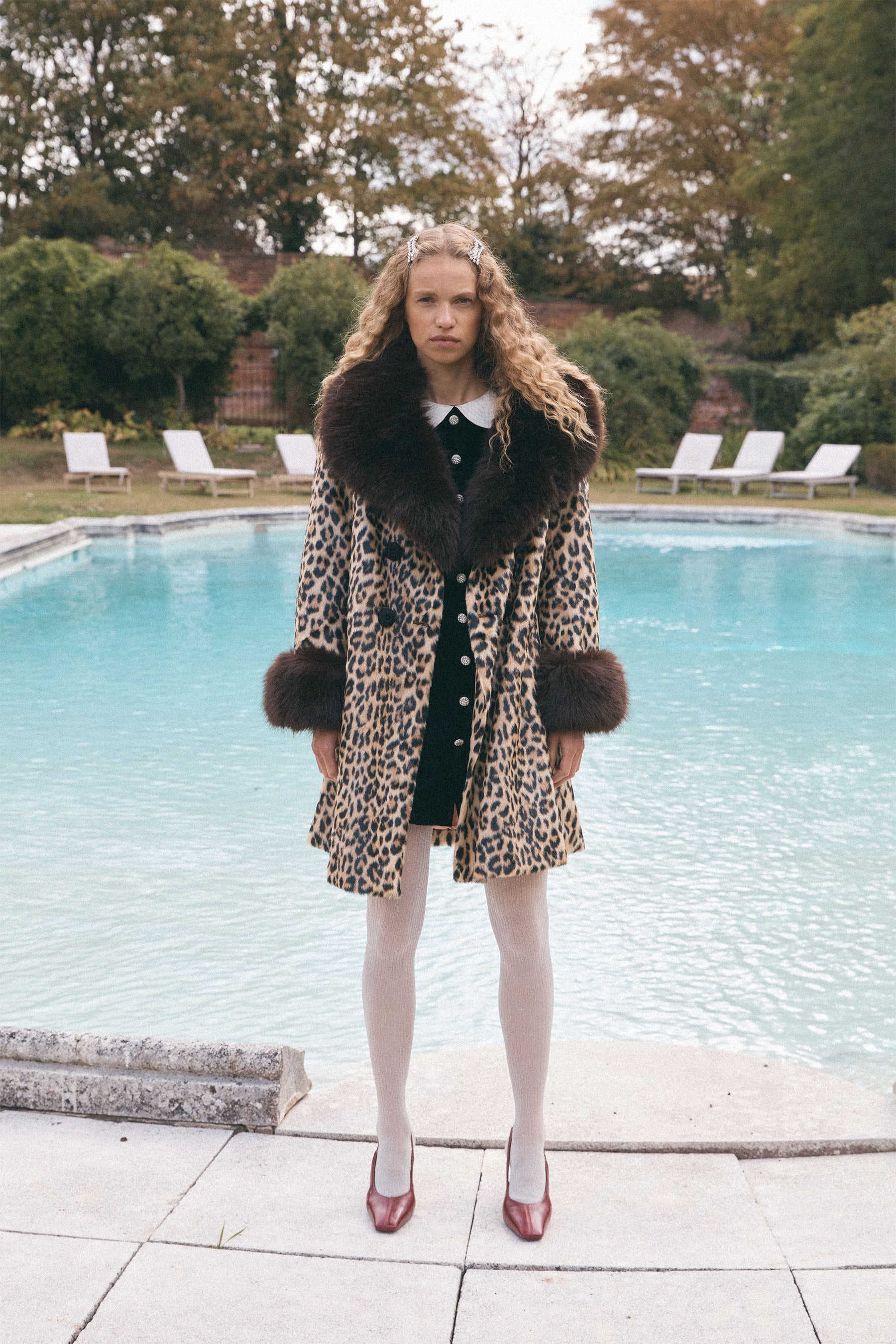 Queens of Archive Francoise Coat with Detachable Collar - Animal Print