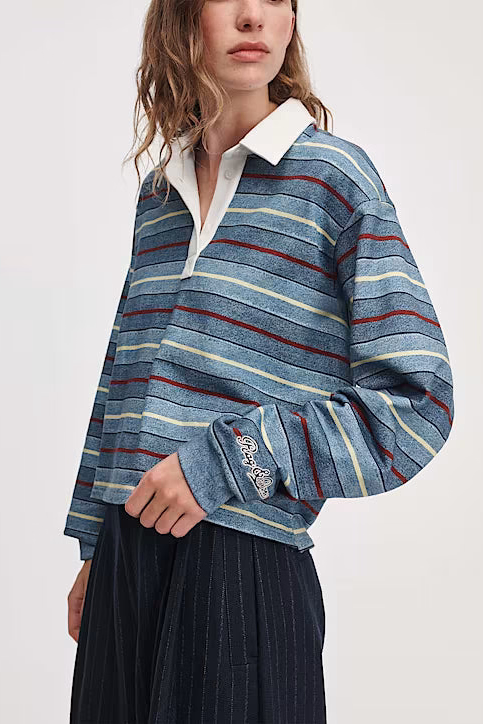 Rag & Bone Miramar Cropped Rugby Polo - Indigo Multi