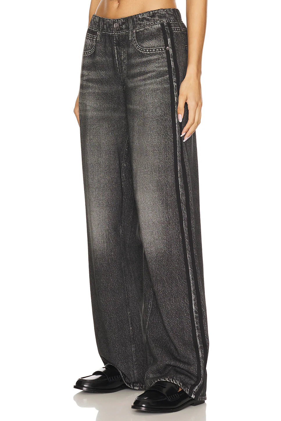Rag & Bone Miramar Wide Leg Track Pant in Washed Black