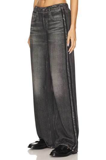 Rag & Bone Miramar Wide Leg Track Pant in Washed Black