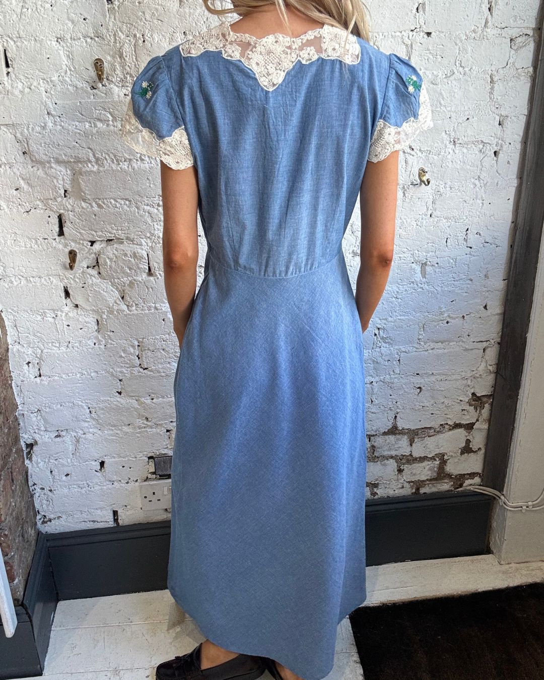 RIXO Amari Dress in Bud Embroidery Blue