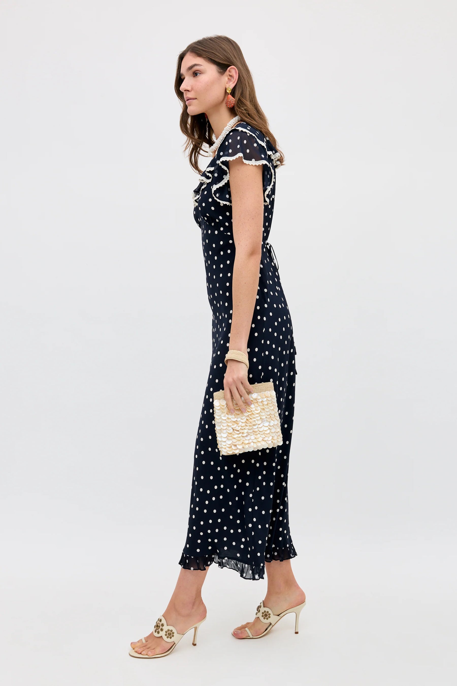 RIXO Bethea Midi Dress in Layla Dot Navy