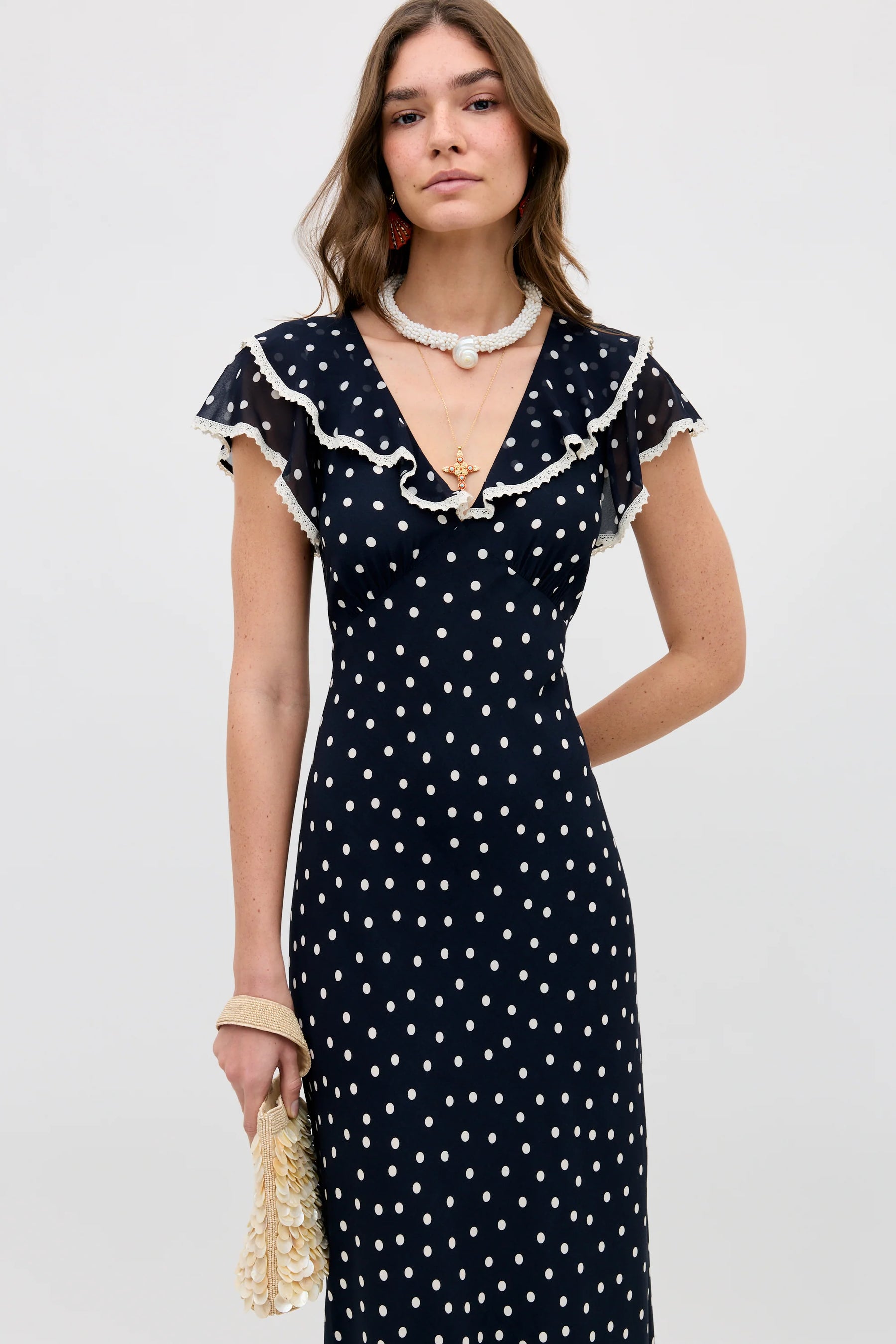 RIXO Bethea Midi Dress in Layla Dot Navy