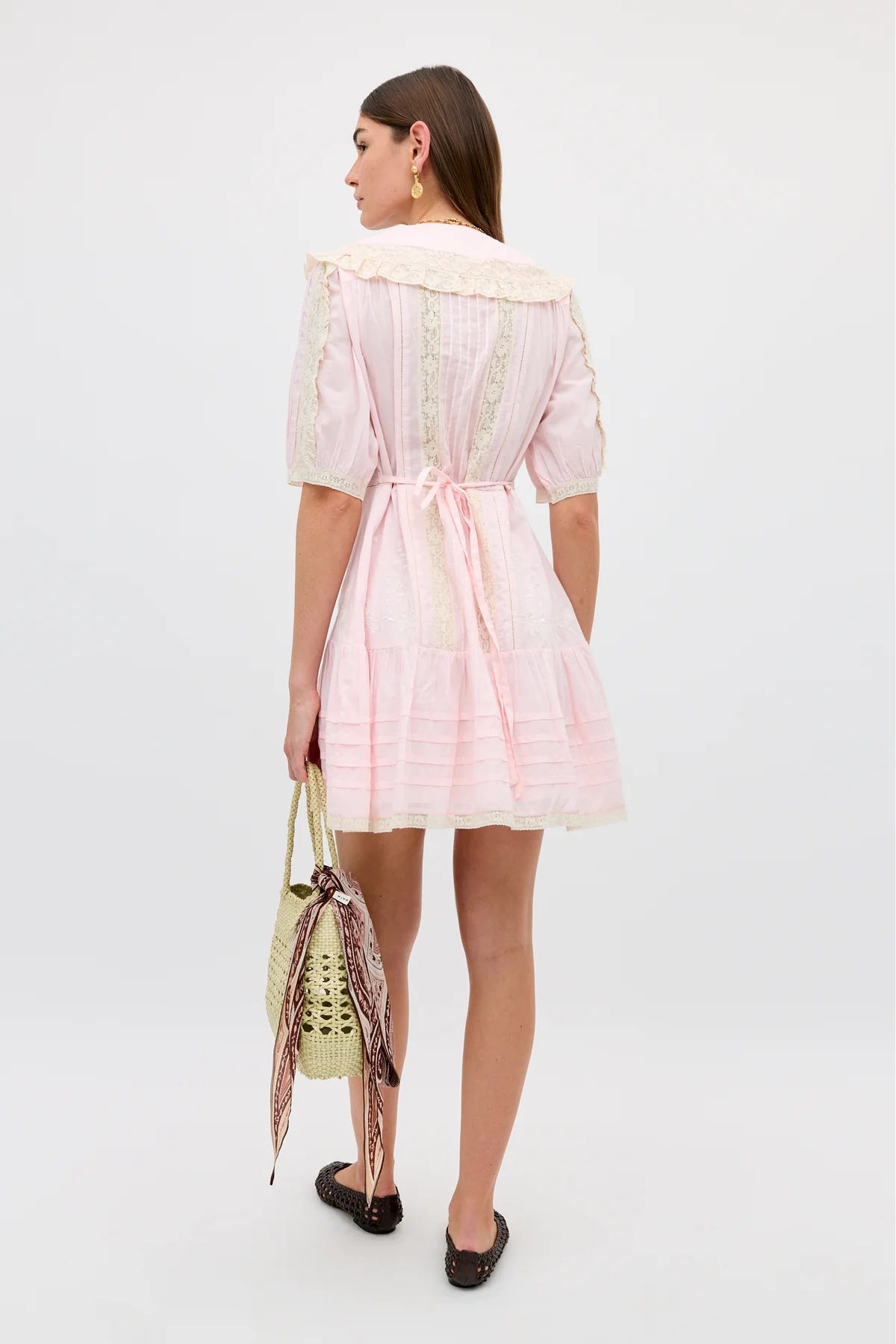 RIXO Dove Dress in Pansy Embroidery Vintage Pink