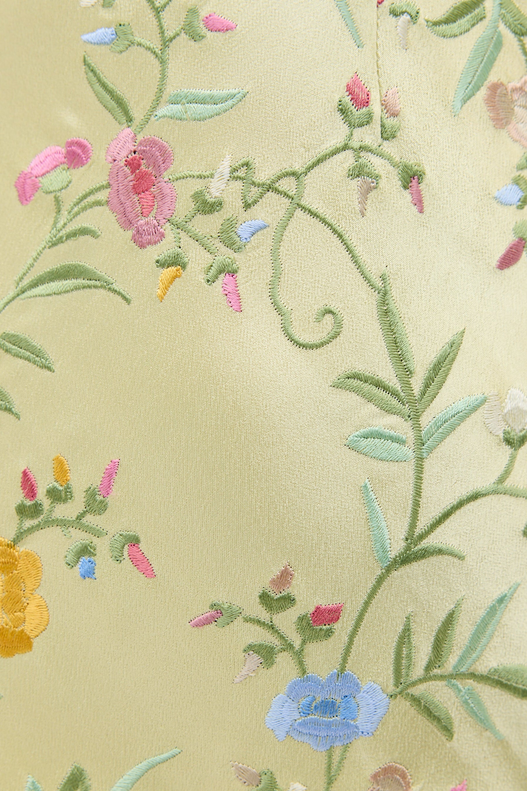 RIXO Dune Dress in Botanical Embroidery Green
