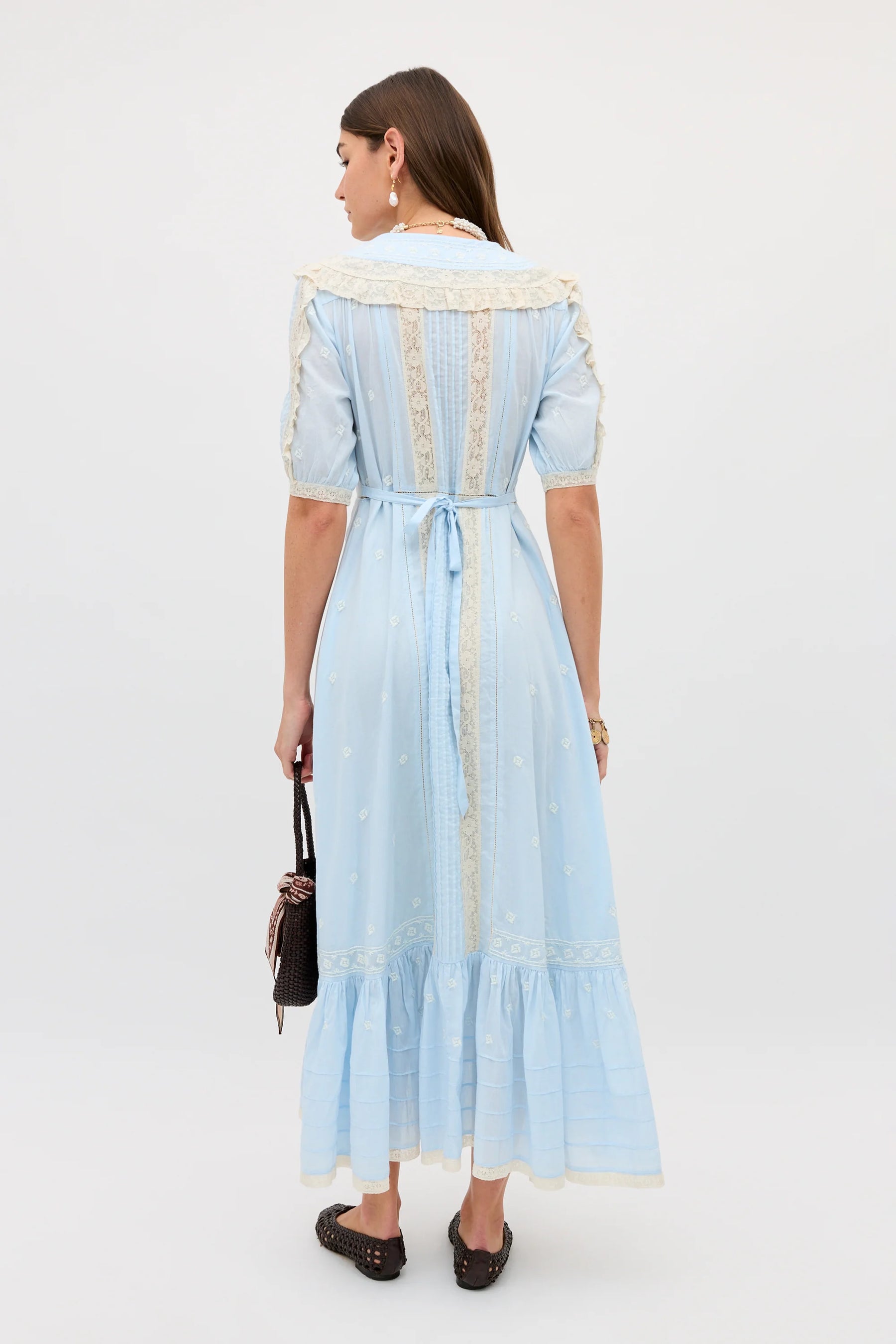 RIXO Edina Dress in Mira Embroidery Powder Blue