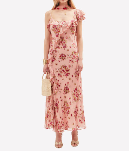 RIXO Ester Dress in Bouquet Devore Pink