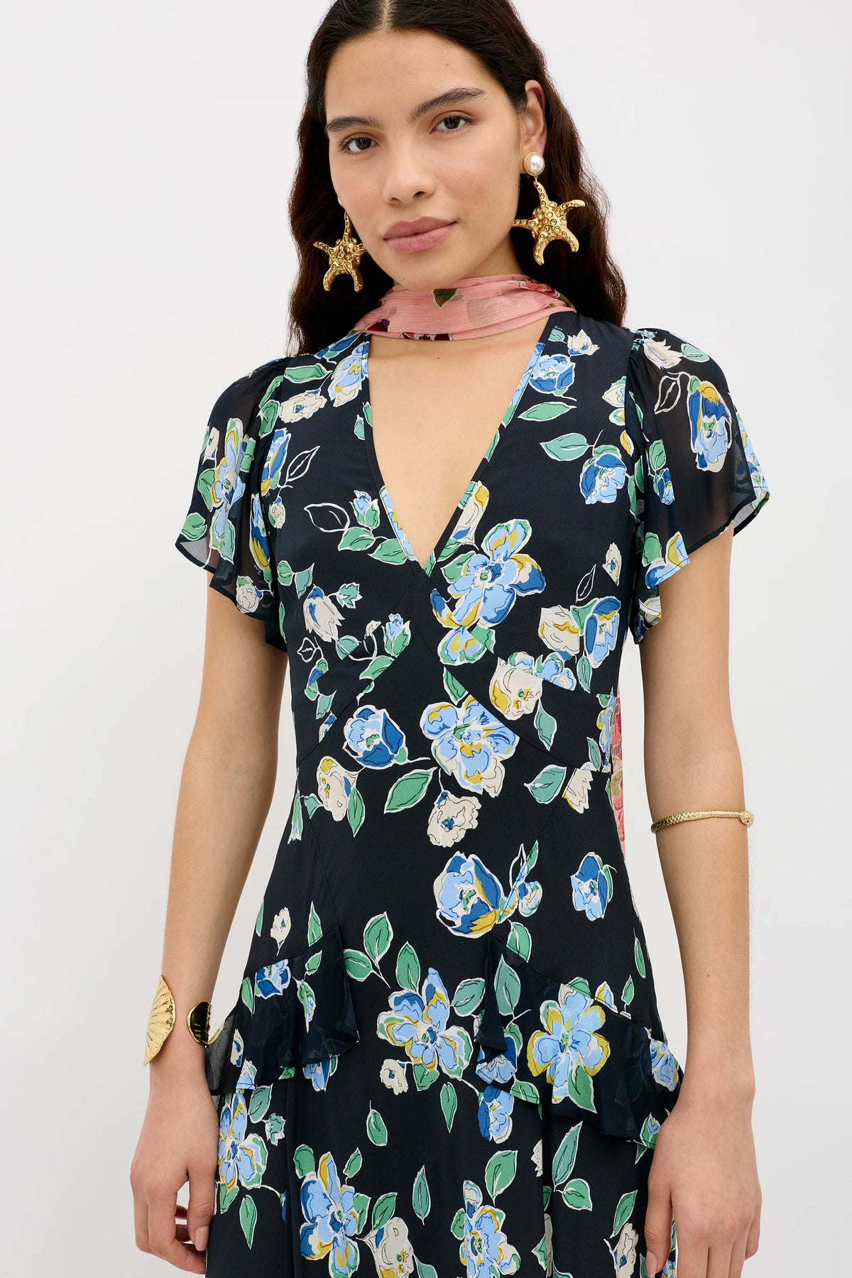 RIXO Evie Dress in Kimmie Floral Navy