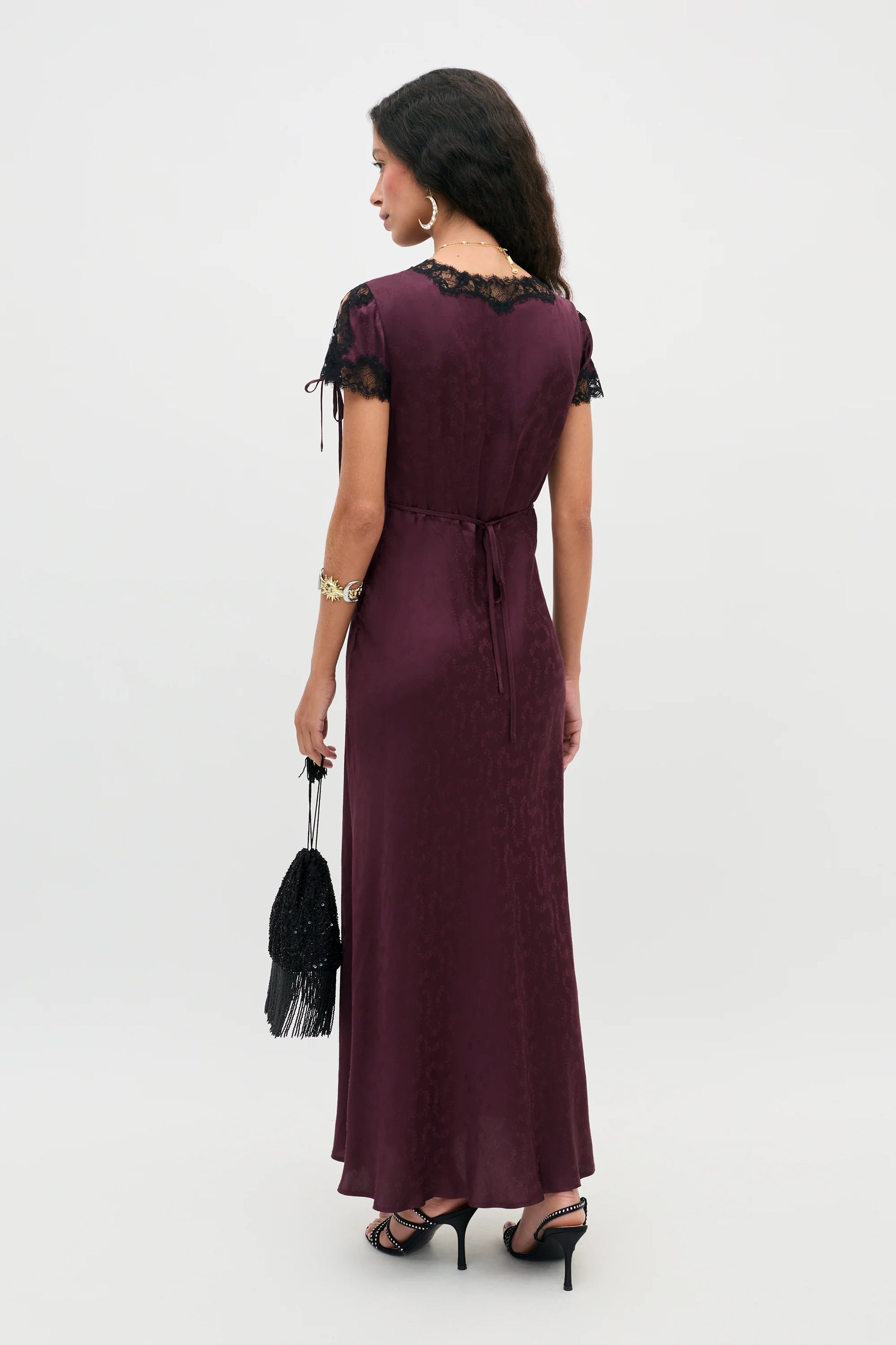 RIXO Fern Floral Trail Jacquard Dress - Wine