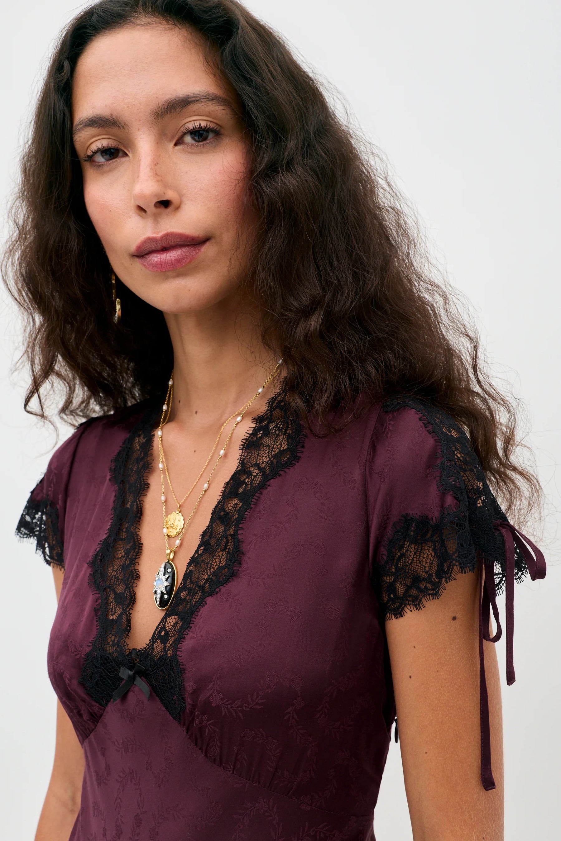 RIXO Fern Floral Trail Jacquard Dress - Wine