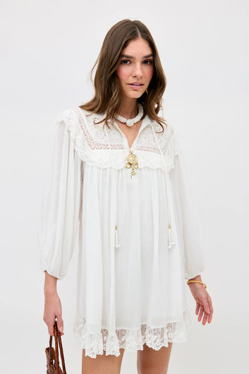 RIXO Inez Dress in Lily Embroidery Ivory