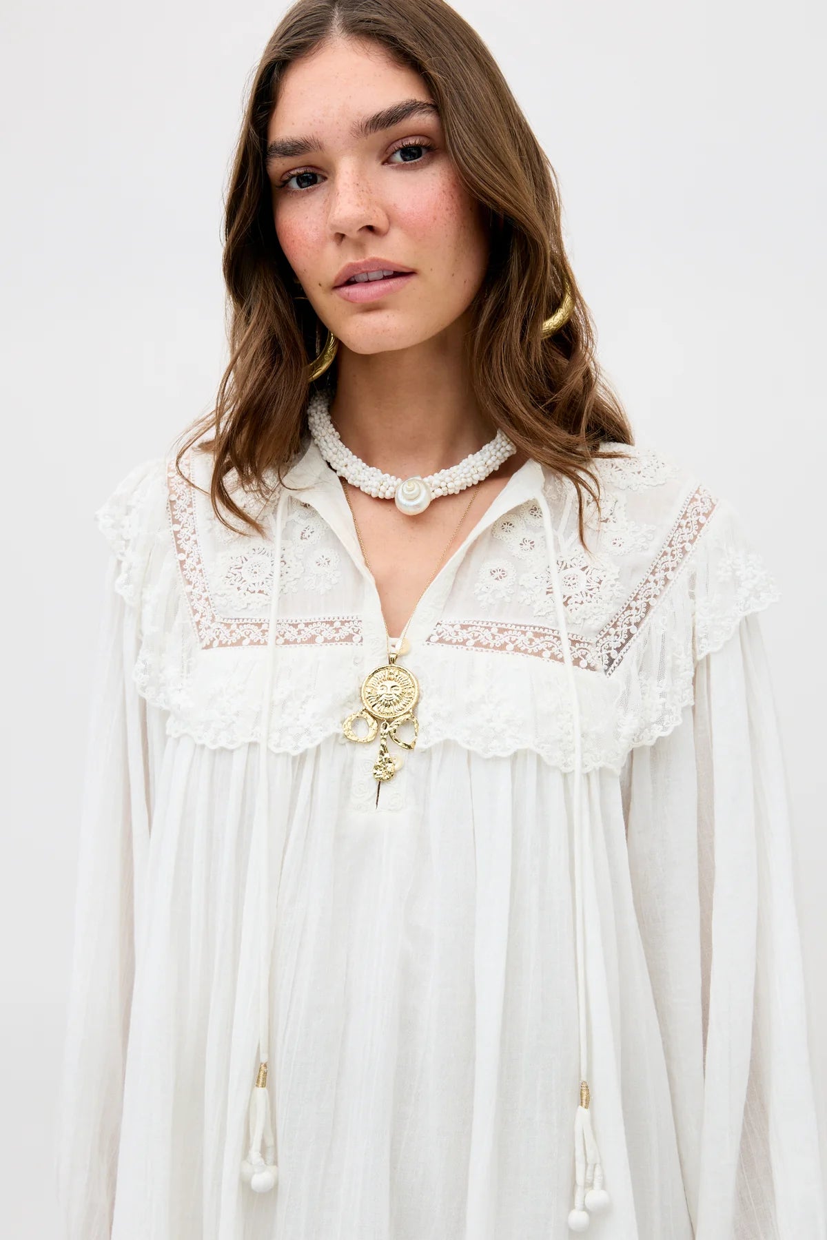 RIXO Inez Dress in Lily Embroidery Ivory