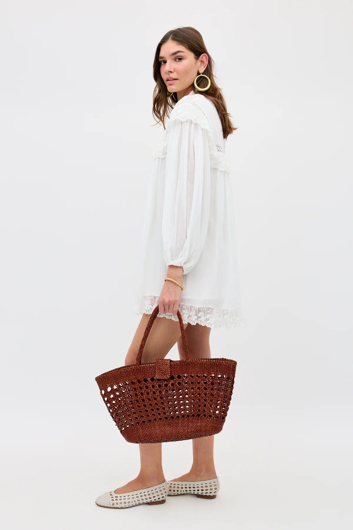 RIXO Inez Dress in Lily Embroidery Ivory