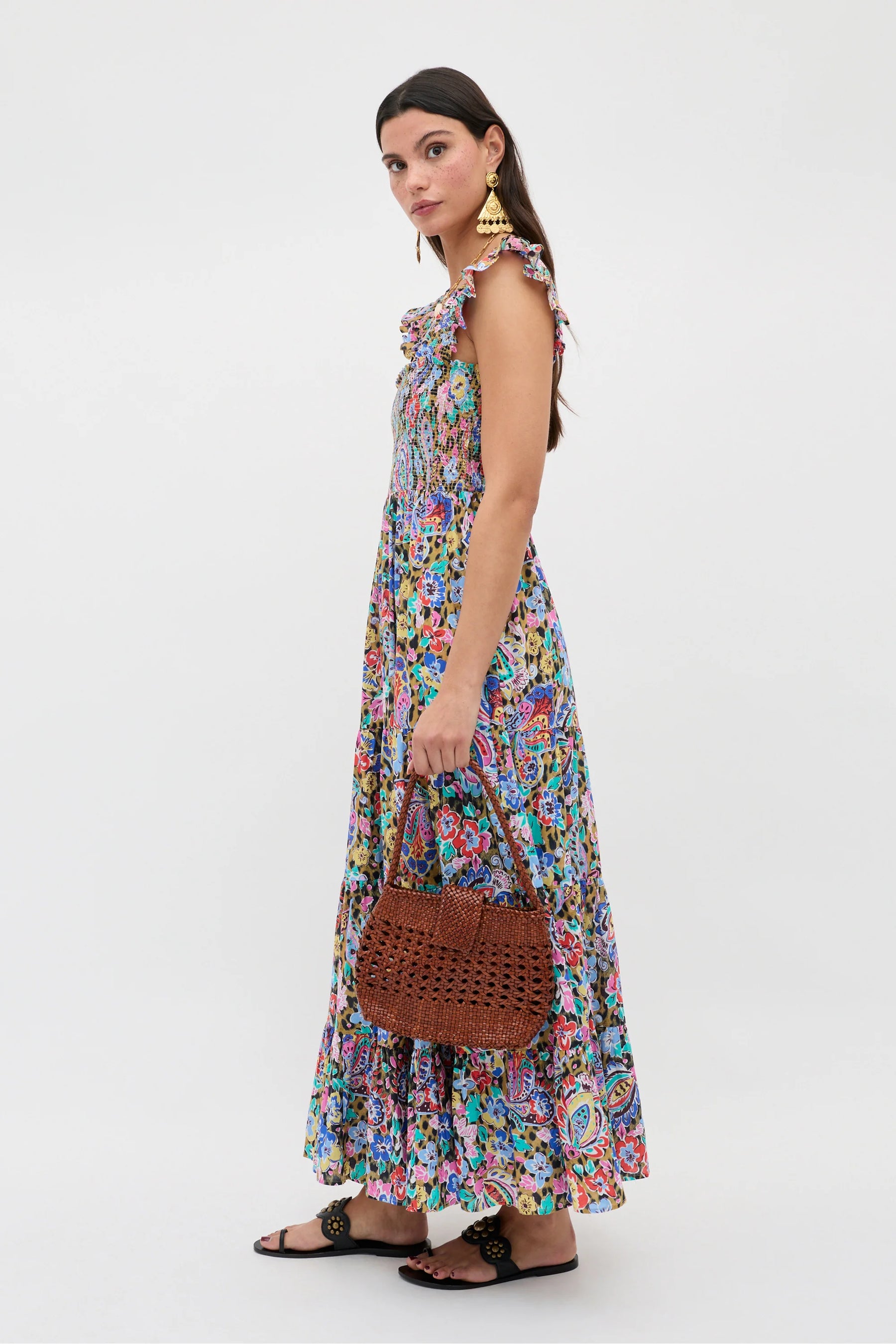 RIXO Kendall Dress in Coral Floral Leopard