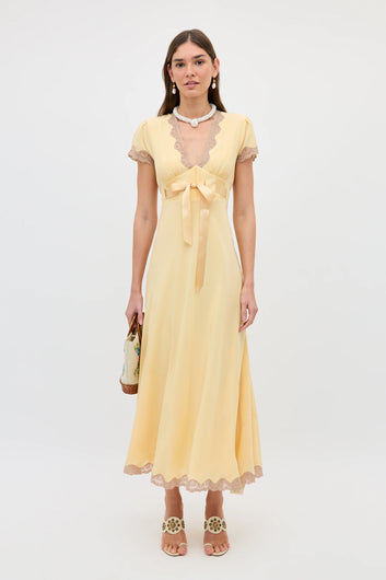 RIXO Marlice Silk Dress in Butter Yellow