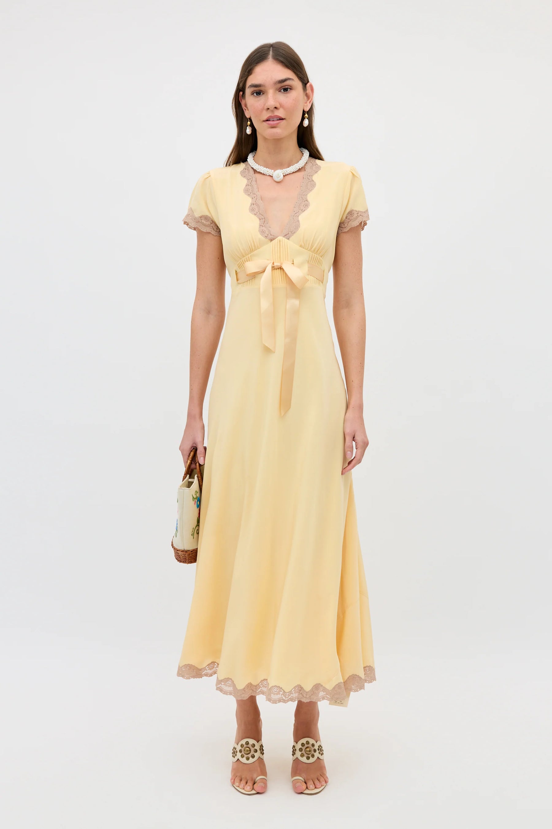 RIXO Marlice Silk Dress in Butter Yellow
