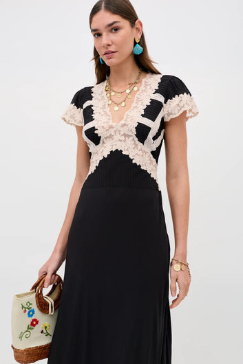 RIXO Martina Midi Dress in Black