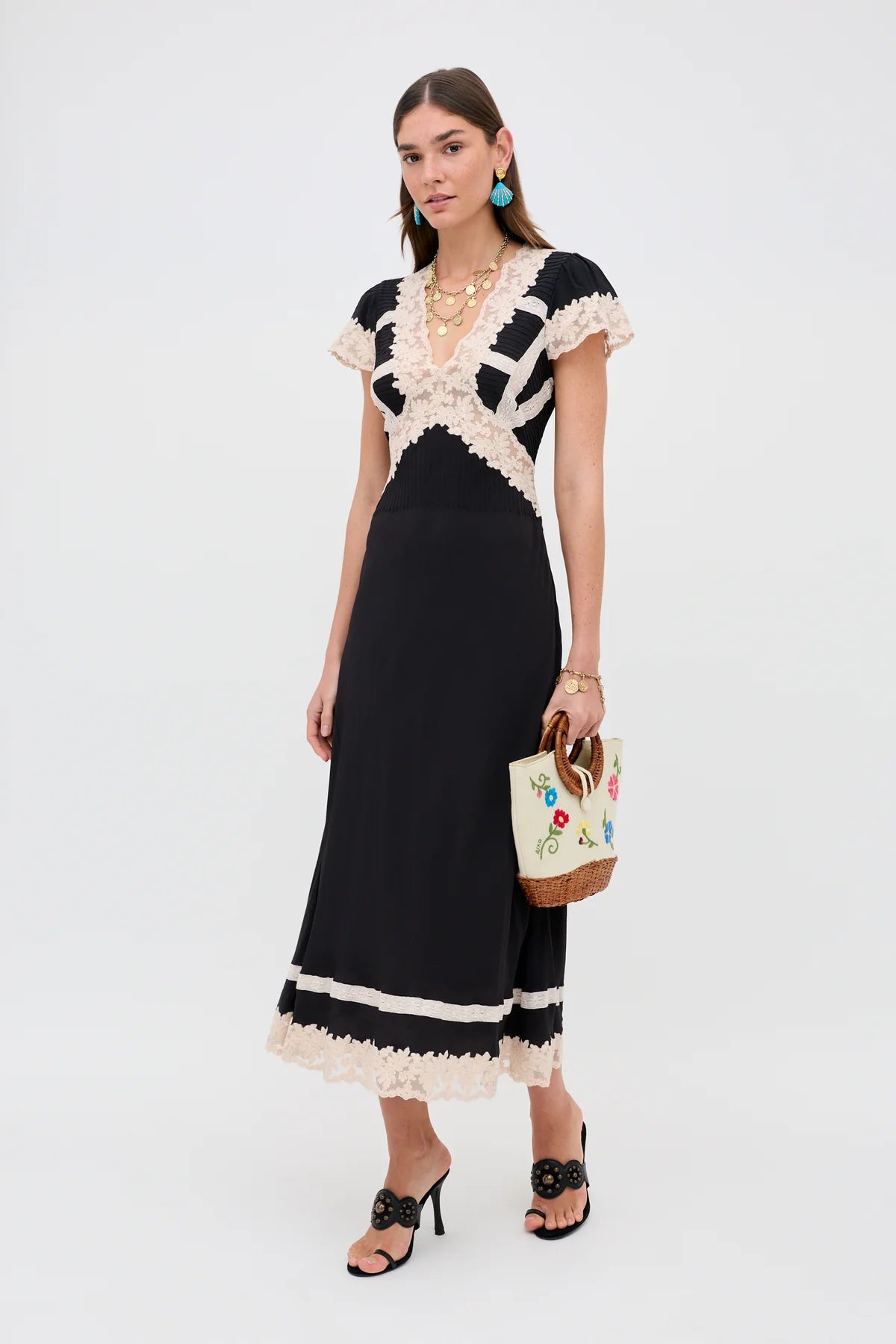 RIXO Martina Midi Dress in Black
