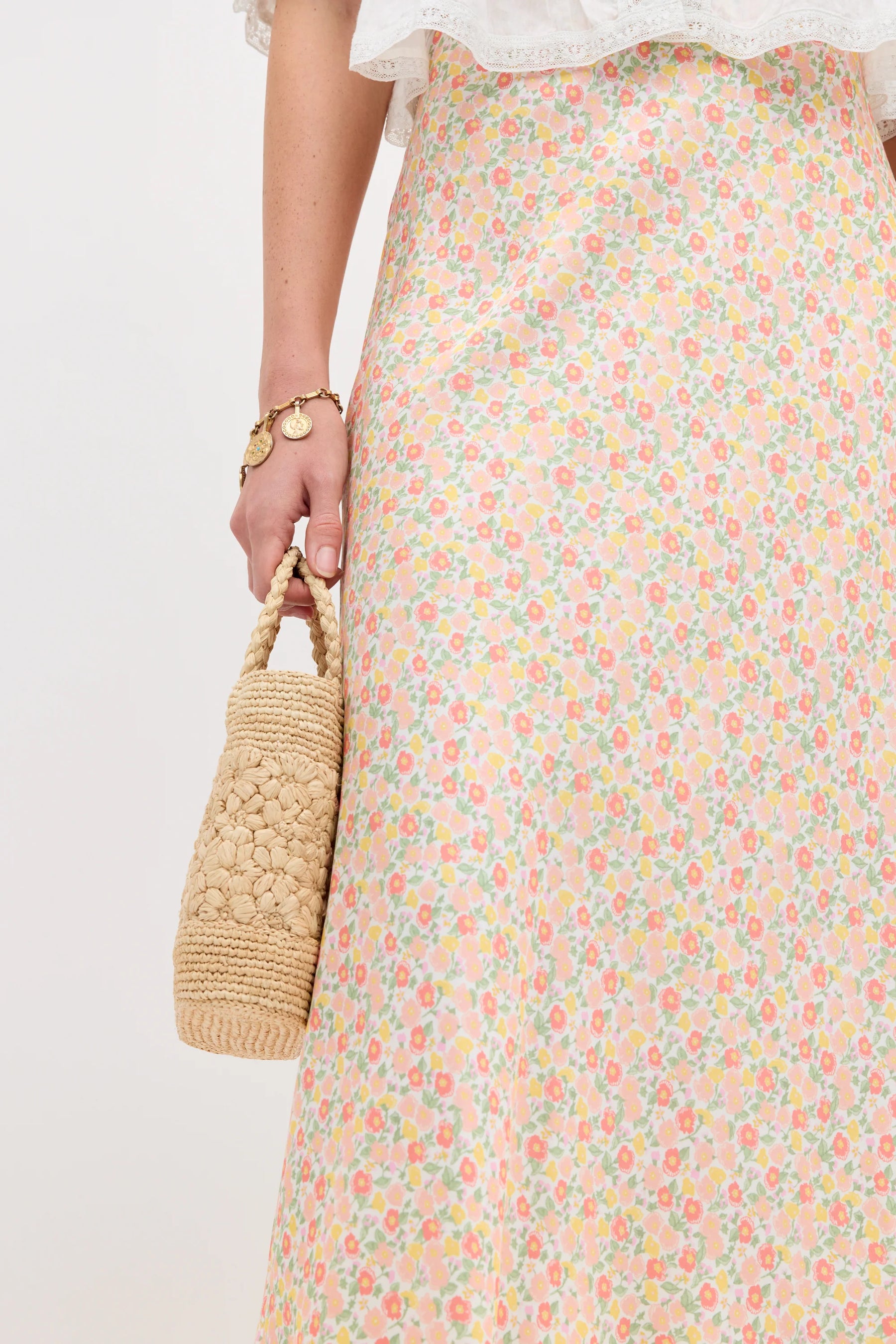 RIXO Matilde Skirt in Katie Floral Cream