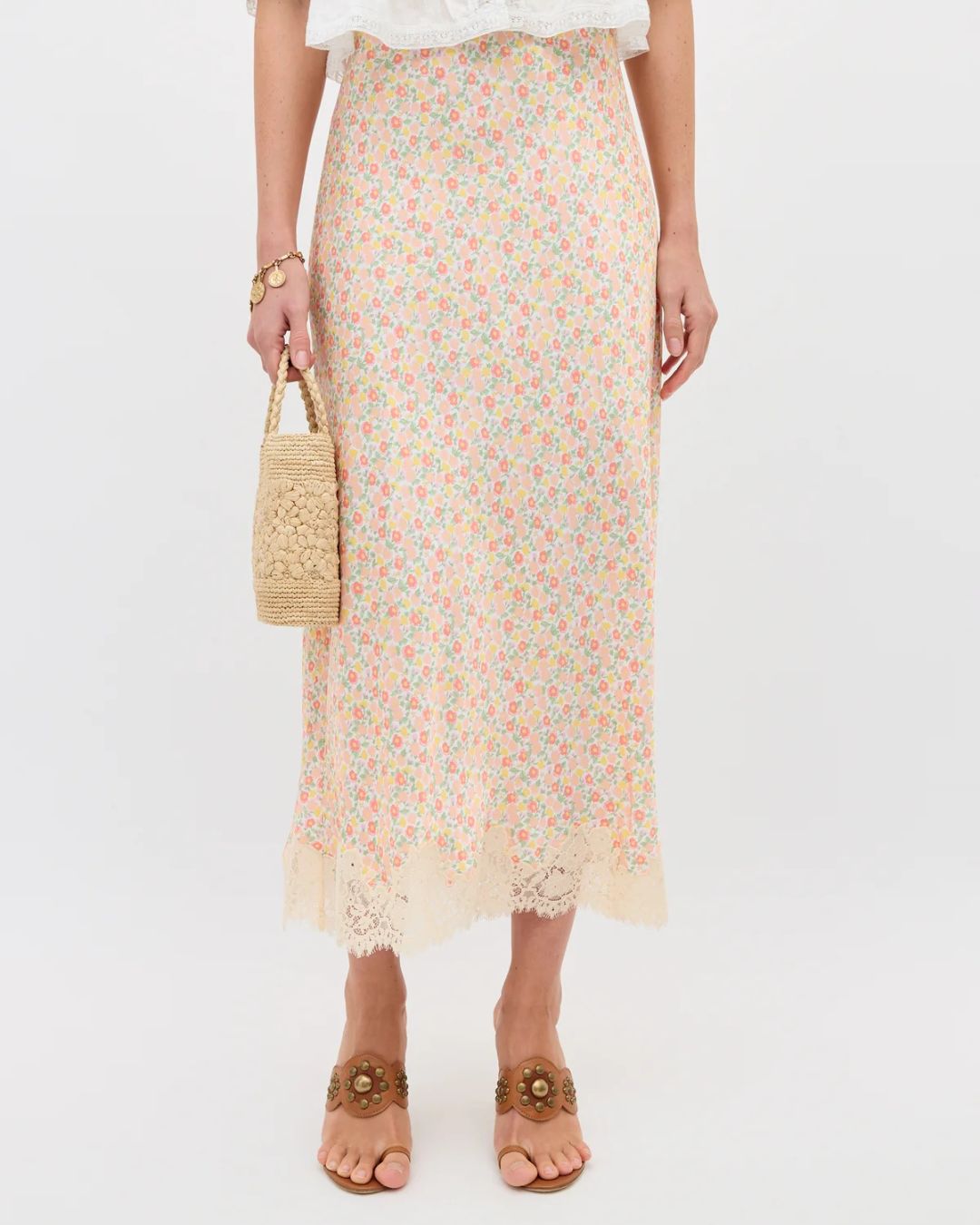 RIXO Matilde Skirt in Katie Floral Cream