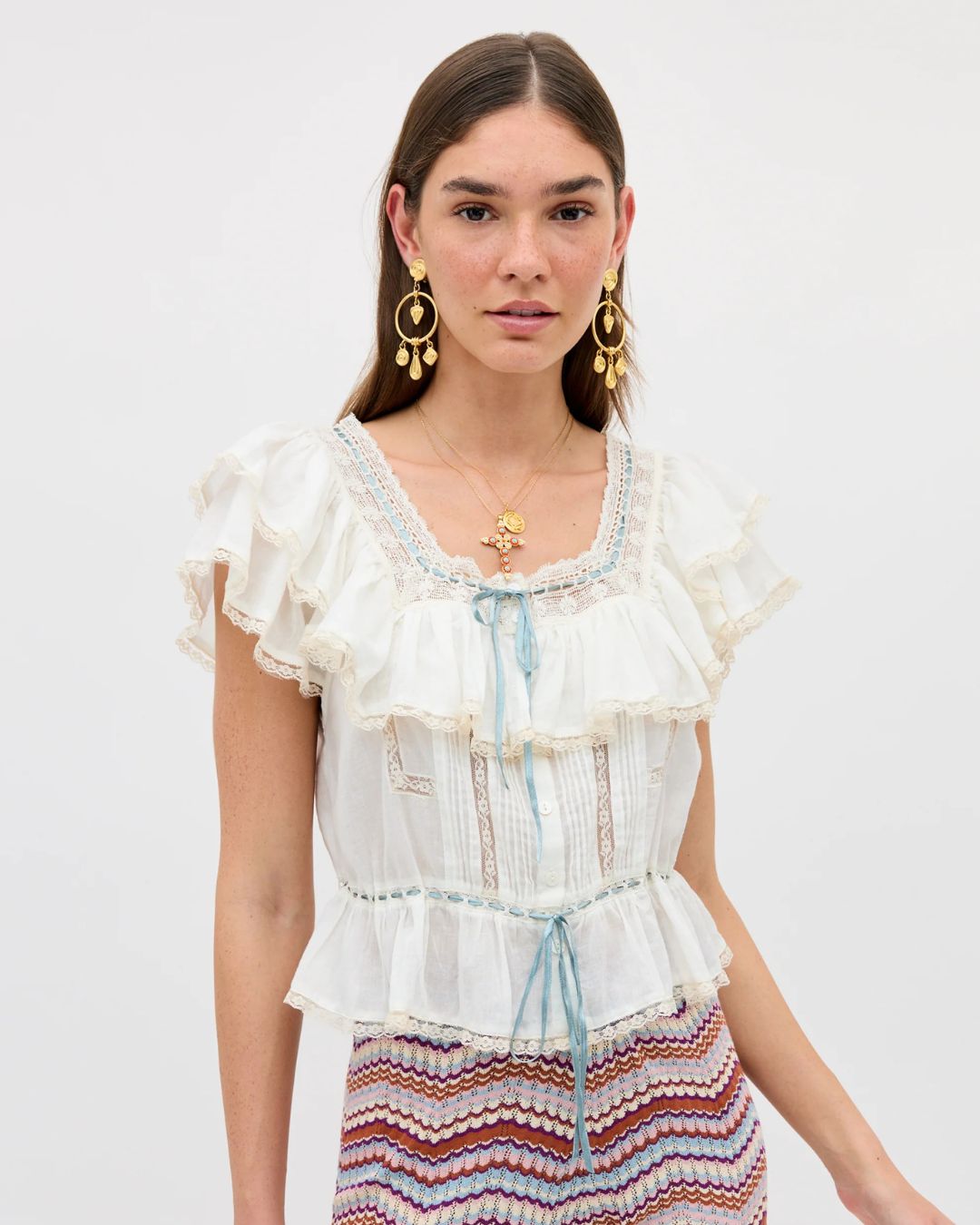 RIXO Melisa Top in Ivory