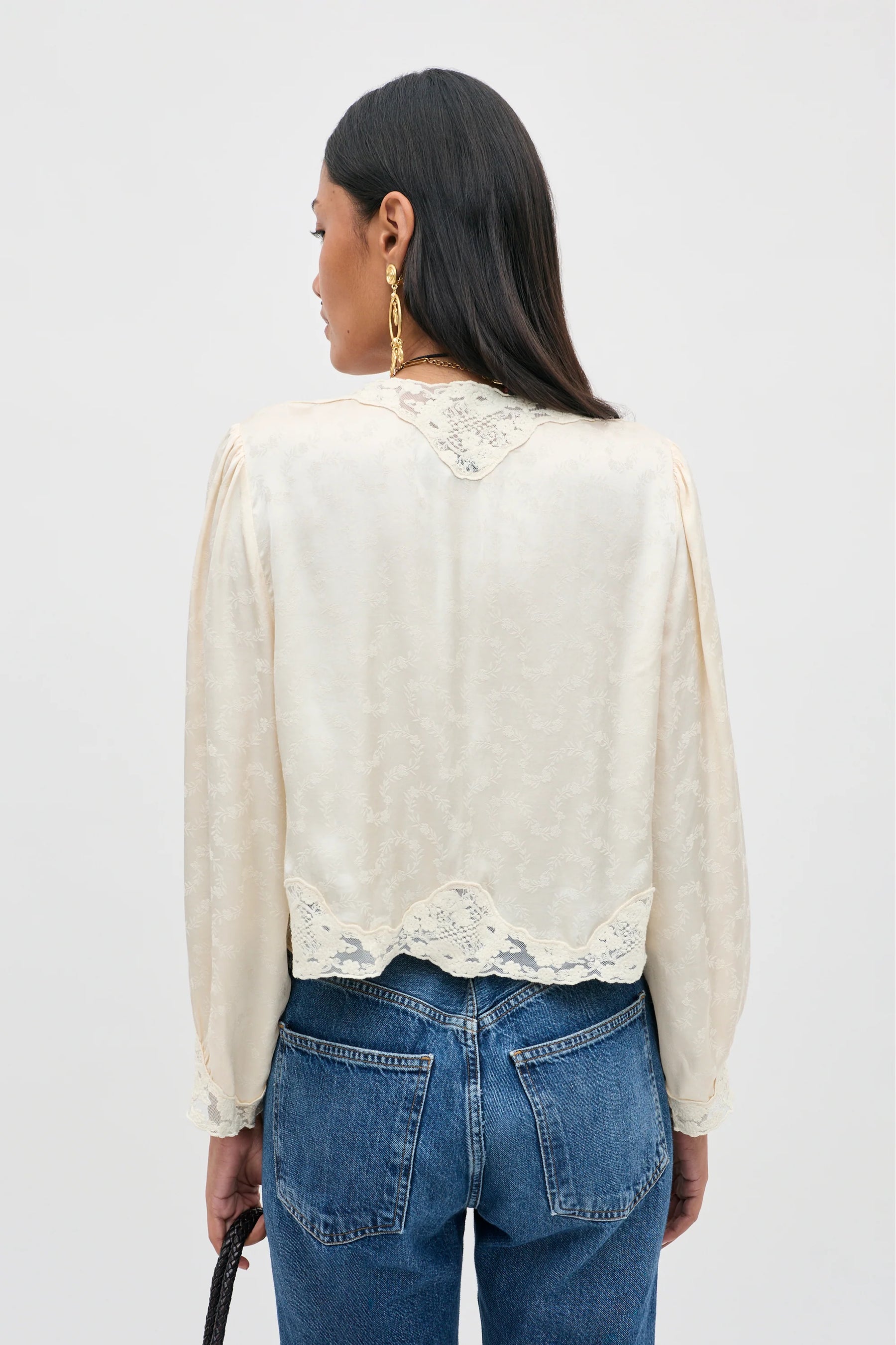 RIXO Tove Top Floral Trail Jacquard - Champagne