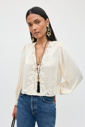 RIXO Tove Top Floral Trail Jacquard - Champagne