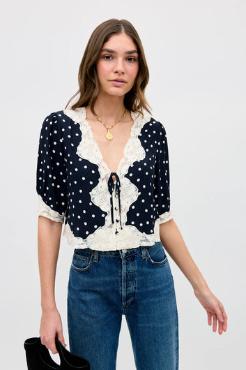 RIXO Ursula Top - Layla Dot Navy