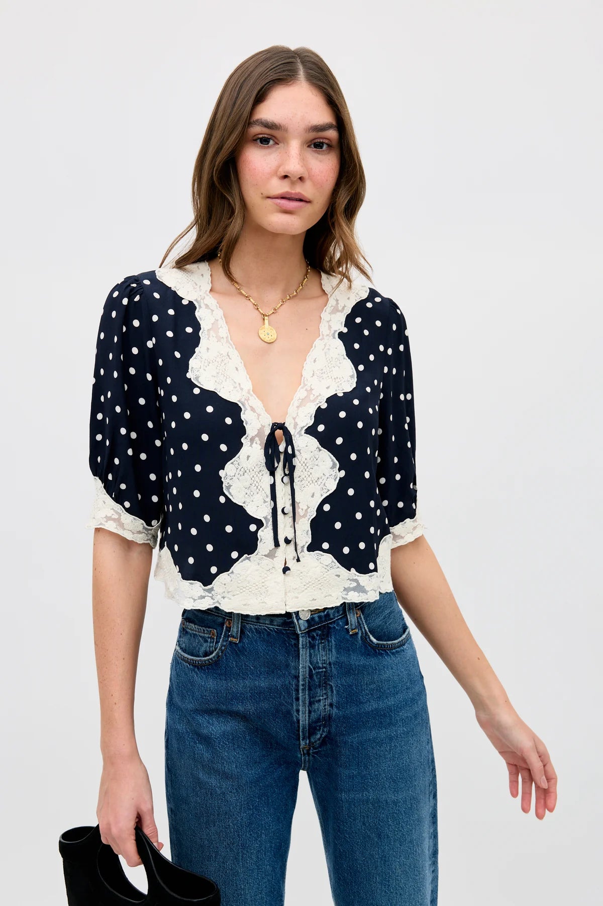 RIXO Ursula Top - Layla Dot Navy