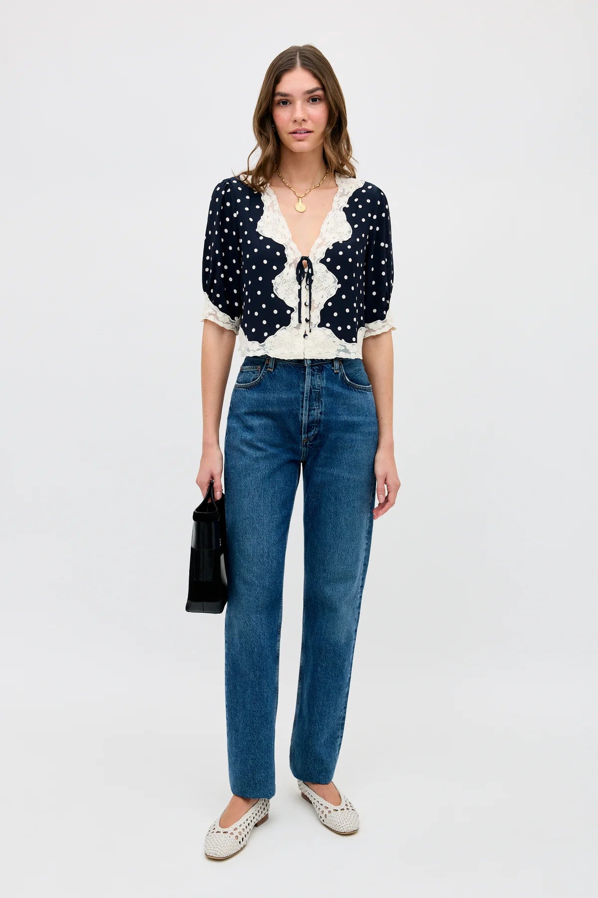 RIXO Ursula Top - Layla Dot Navy
