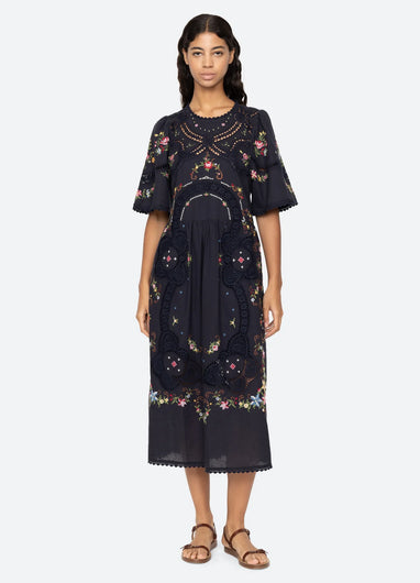 Sea New York Edwina Embroidery Dress in Navy