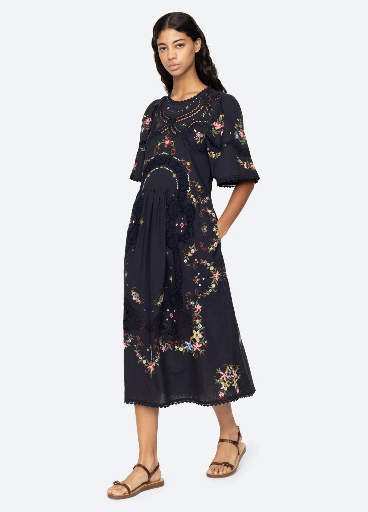 Sea New York Edwina Embroidery Dress in Navy