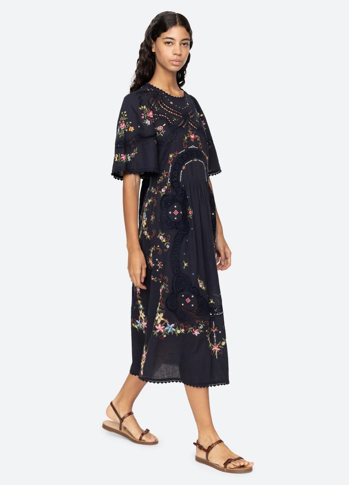 Sea New York Edwina Embroidery Dress in Navy
