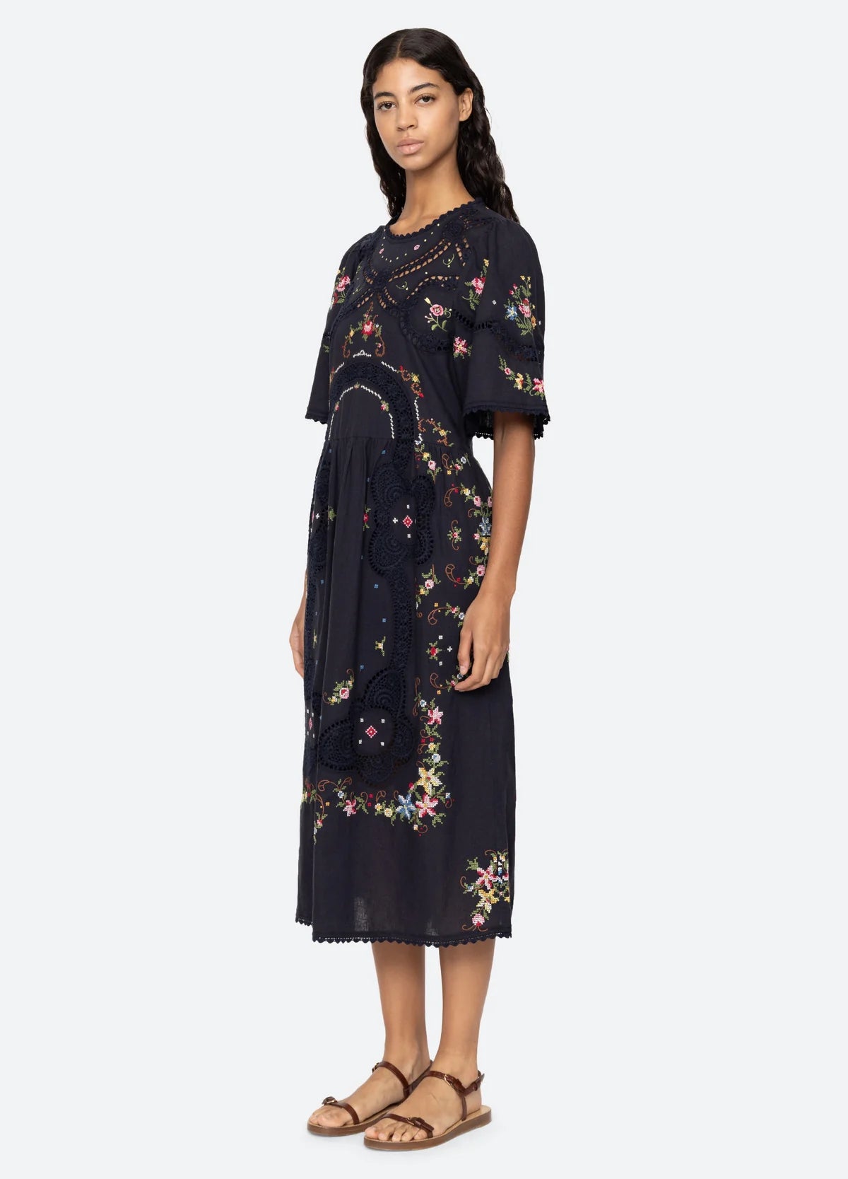 Sea New York Edwina Embroidery Dress in Navy