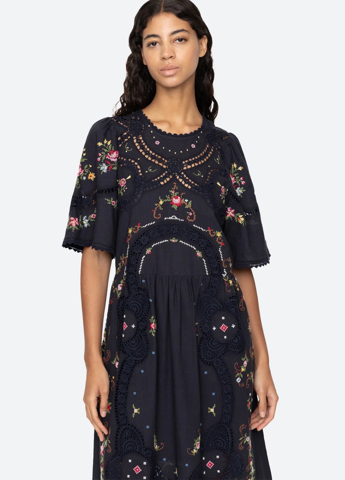 Sea New York Edwina Embroidery Dress in Navy