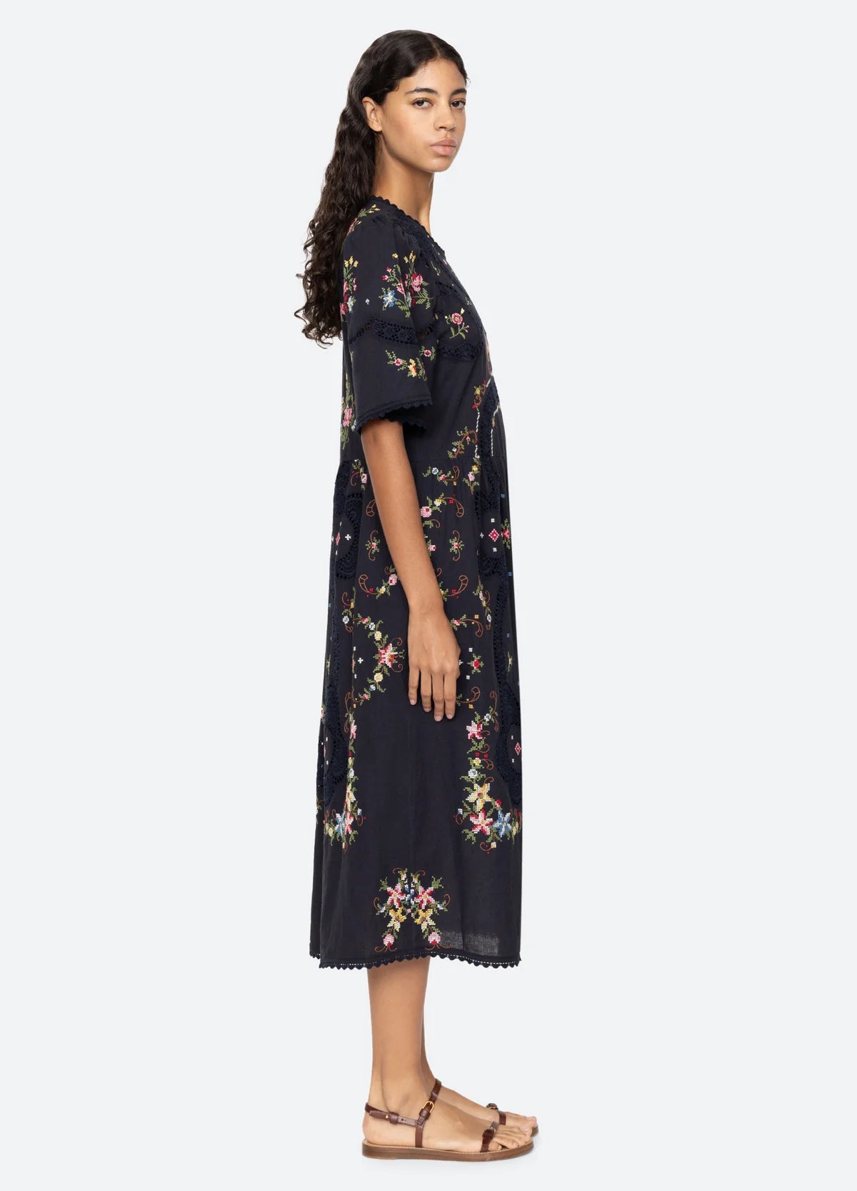 Sea New York Edwina Embroidery Dress in Navy