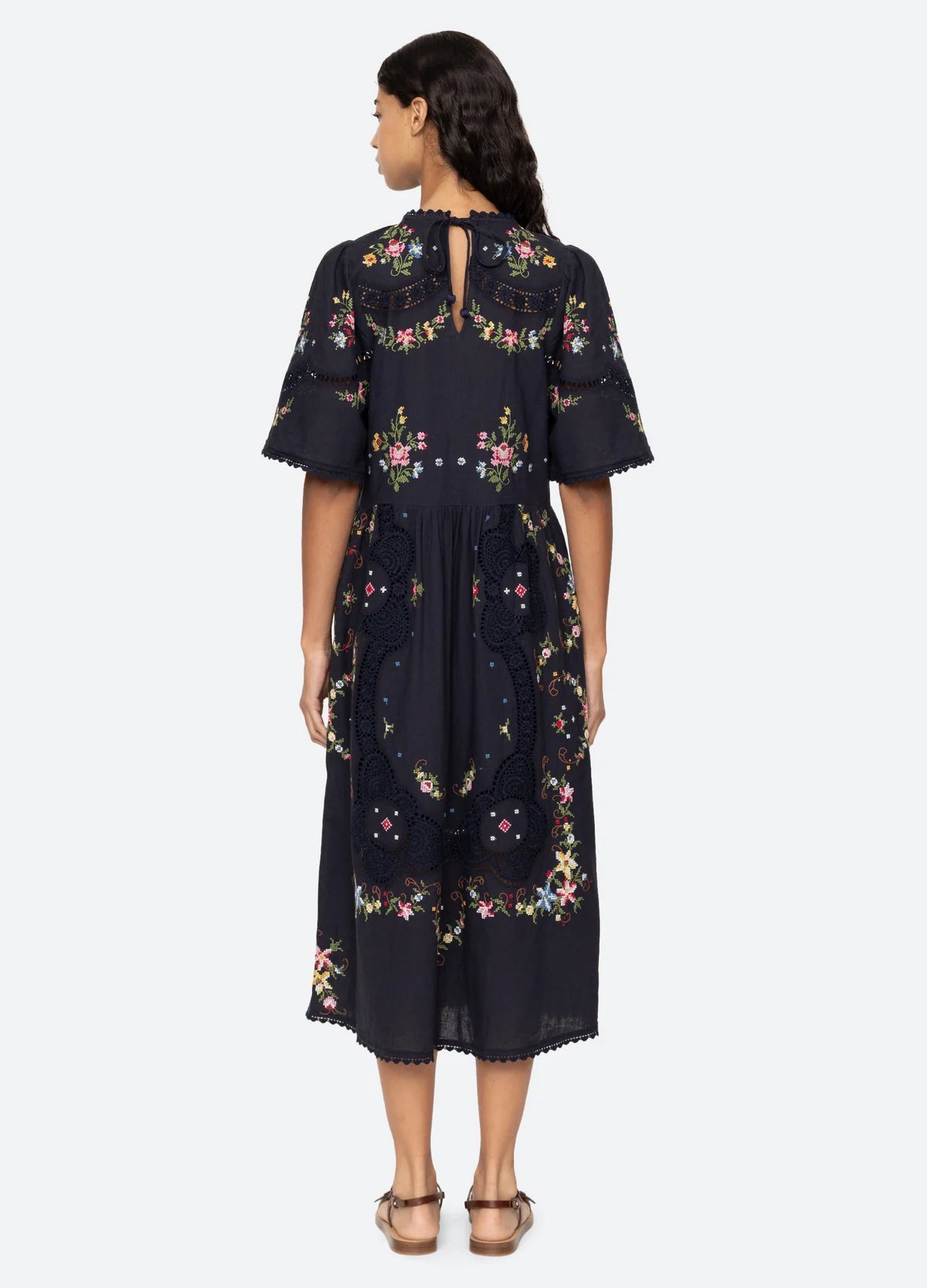 Sea New York Edwina Embroidery Dress in Navy