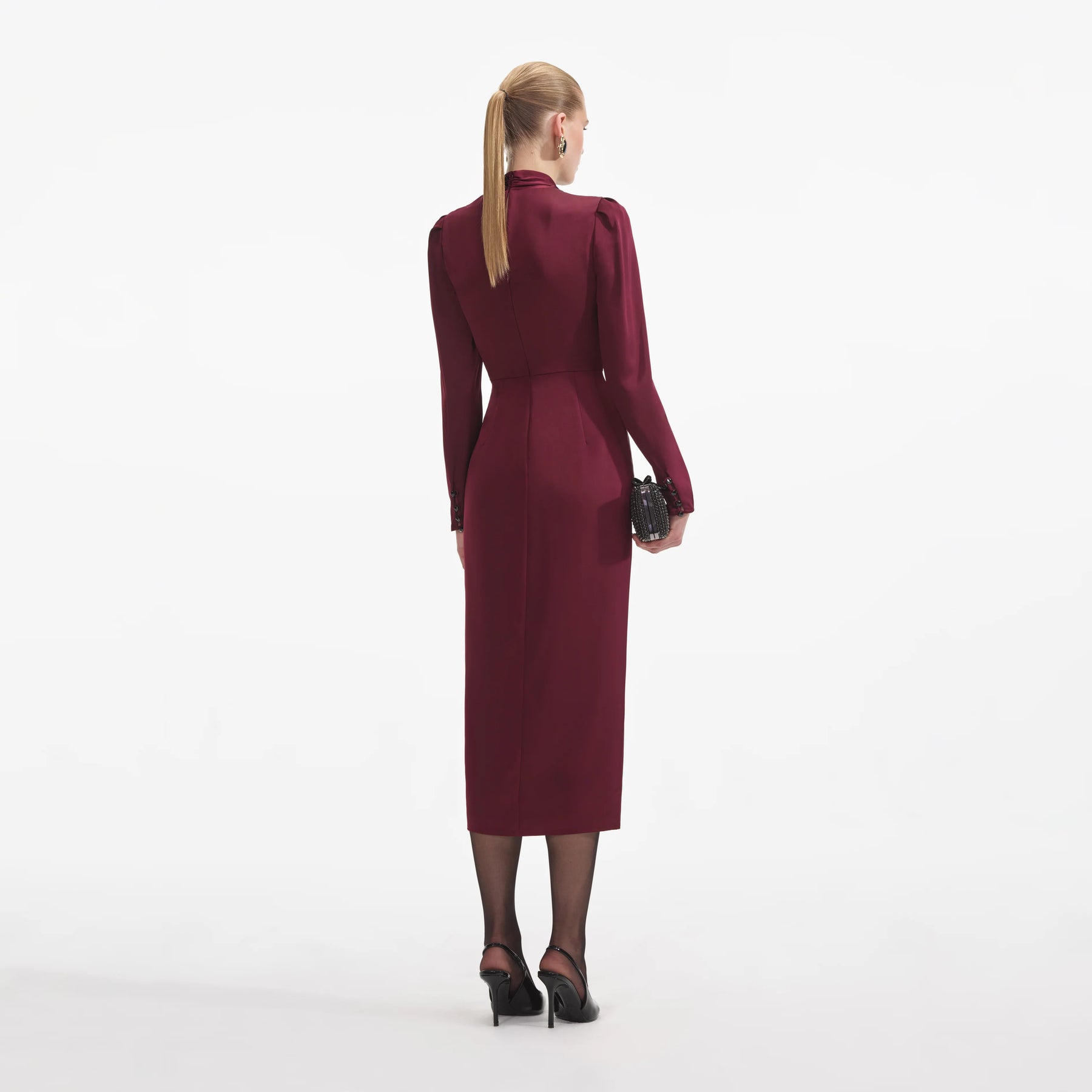 Self Portrait 911 Satin Midi Dress in Bordeaux