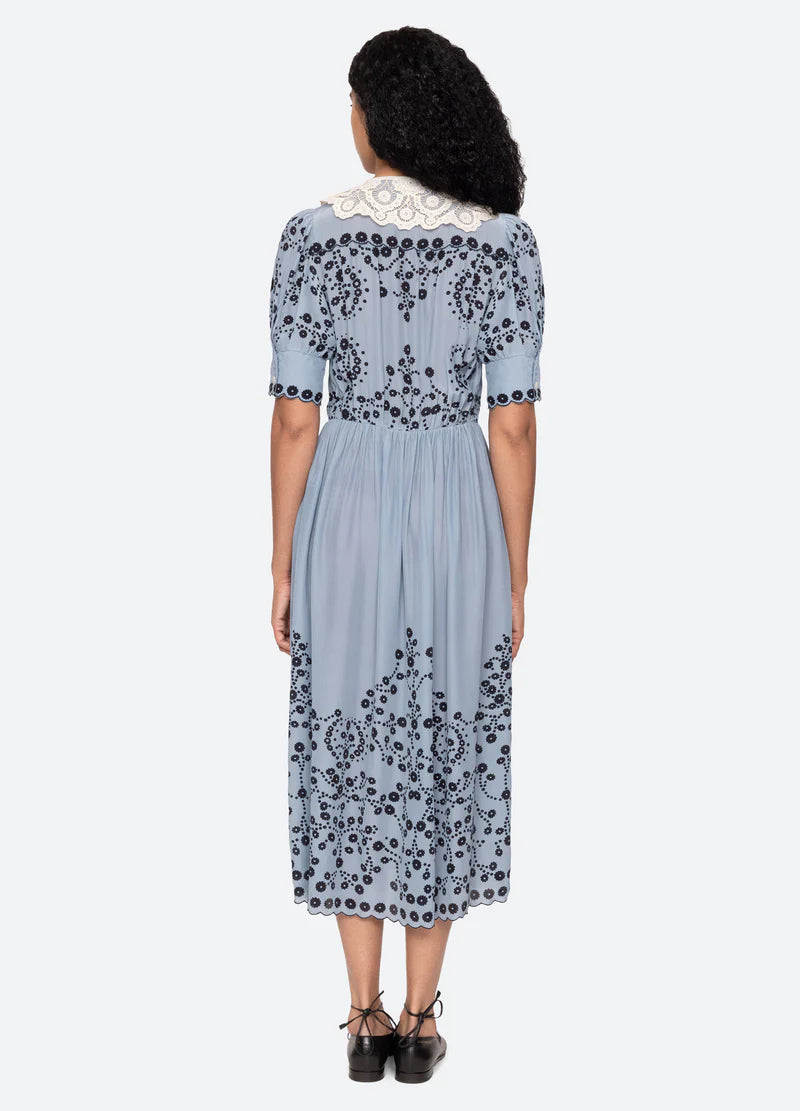 Sea New York Frances Print SS Midi Dress in Blue