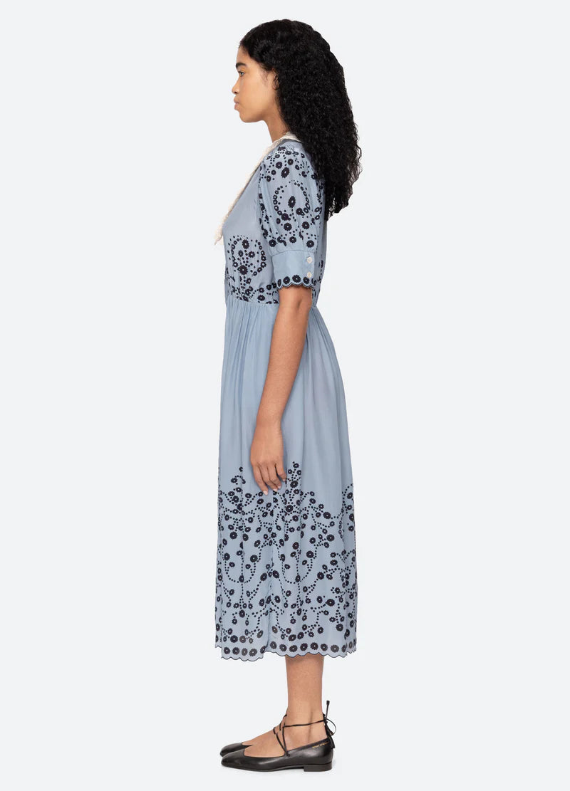 Sea New York Frances Print SS Midi Dress in Blue