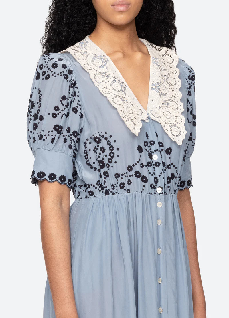 Sea New York Frances Print SS Midi Dress in Blue