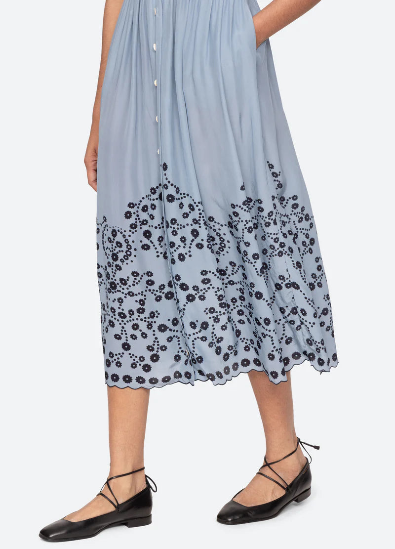 Sea New York Frances Print SS Midi Dress in Blue