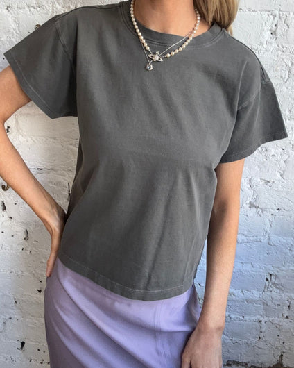 Rag & Bone Distressed Washed Kelly Boxy Tee - Slate