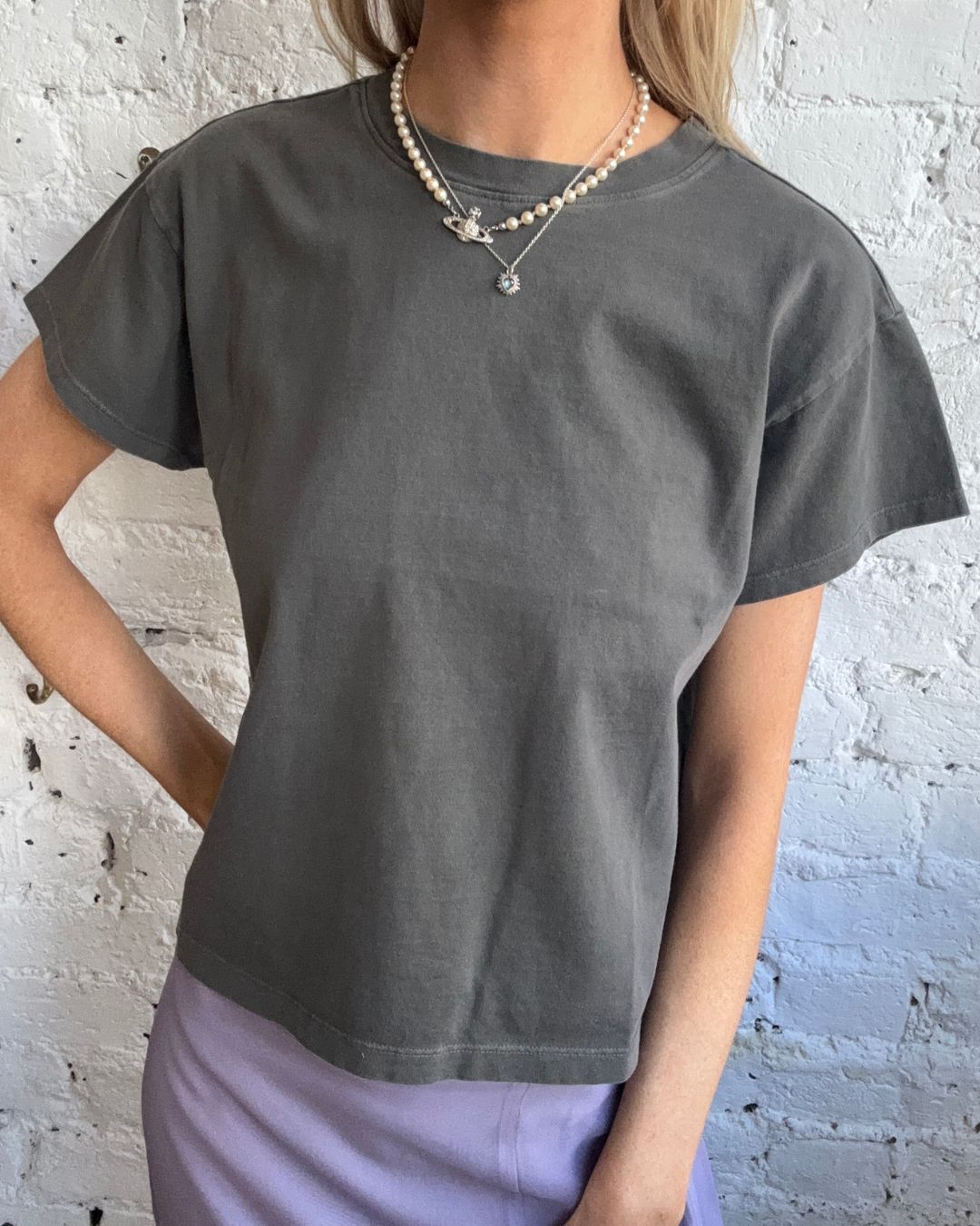 Rag & Bone Distressed Washed Kelly Boxy Tee - Slate